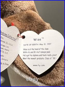 Wise the Owl Class of 1998 TY Beanie Baby RARE Tag & Manufacturing Error